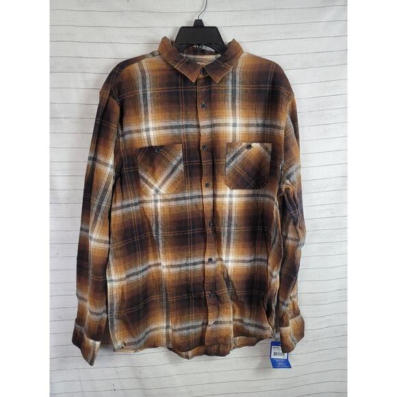 HURLEY PARADISE CITY COTTON FLANNEL BUTTON UP IN BLACK/BROWN PLAID, SZ LARGE - Picture 2 of 15